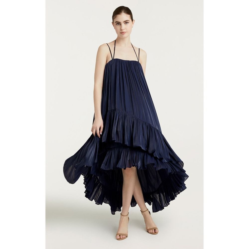 CINQ À SEPT Soliel Ruffle Trapeze Dress - Navy in Size XSmall D043